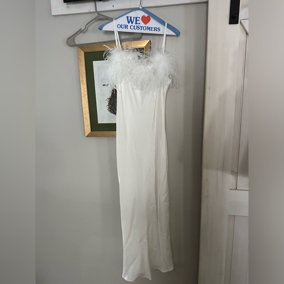 SLEEPER Boheme Slip Dress with Feathers in White - Picture 2 of 6